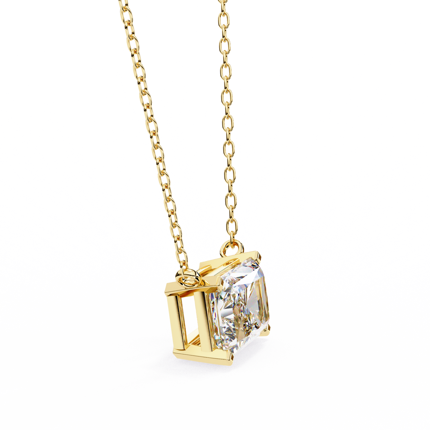 East-West Radiant Cut Solitaire Necklace | Modern Horizontal Pendant
