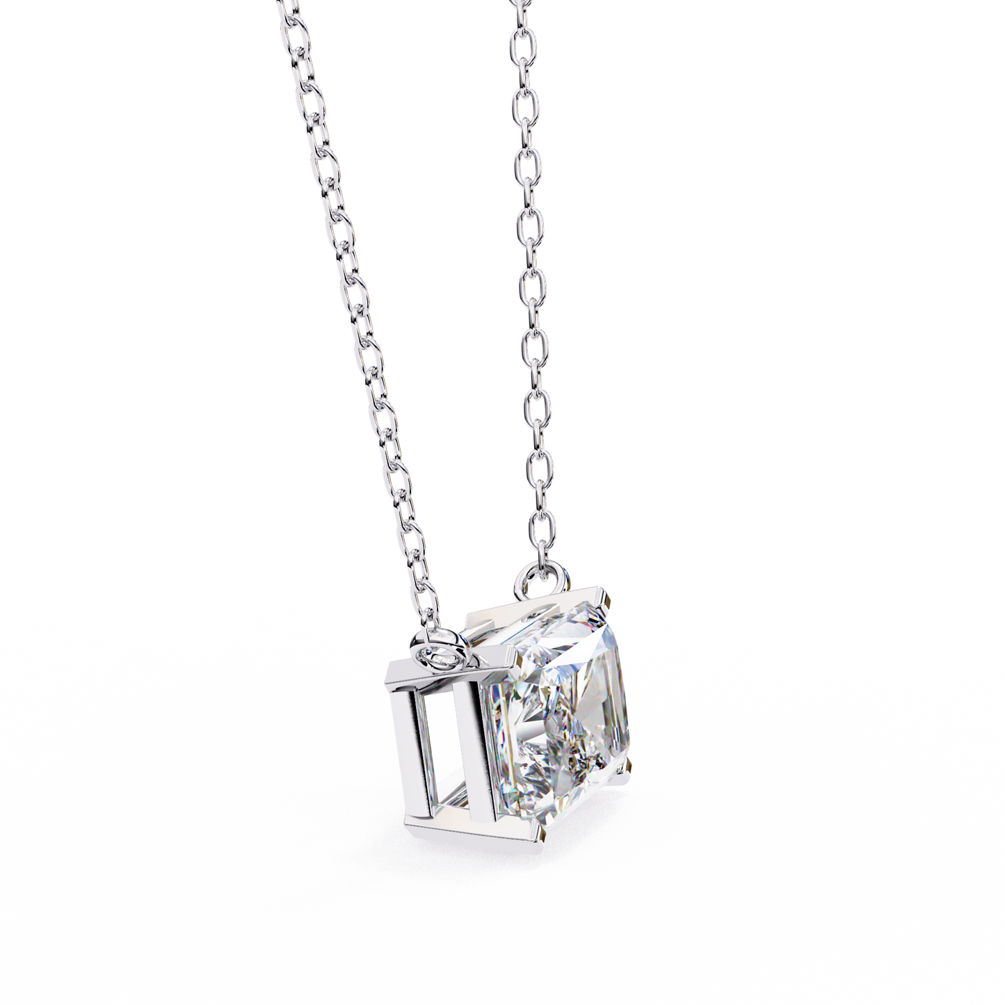 East-West Radiant Cut Solitaire Necklace | Modern Horizontal Pendant