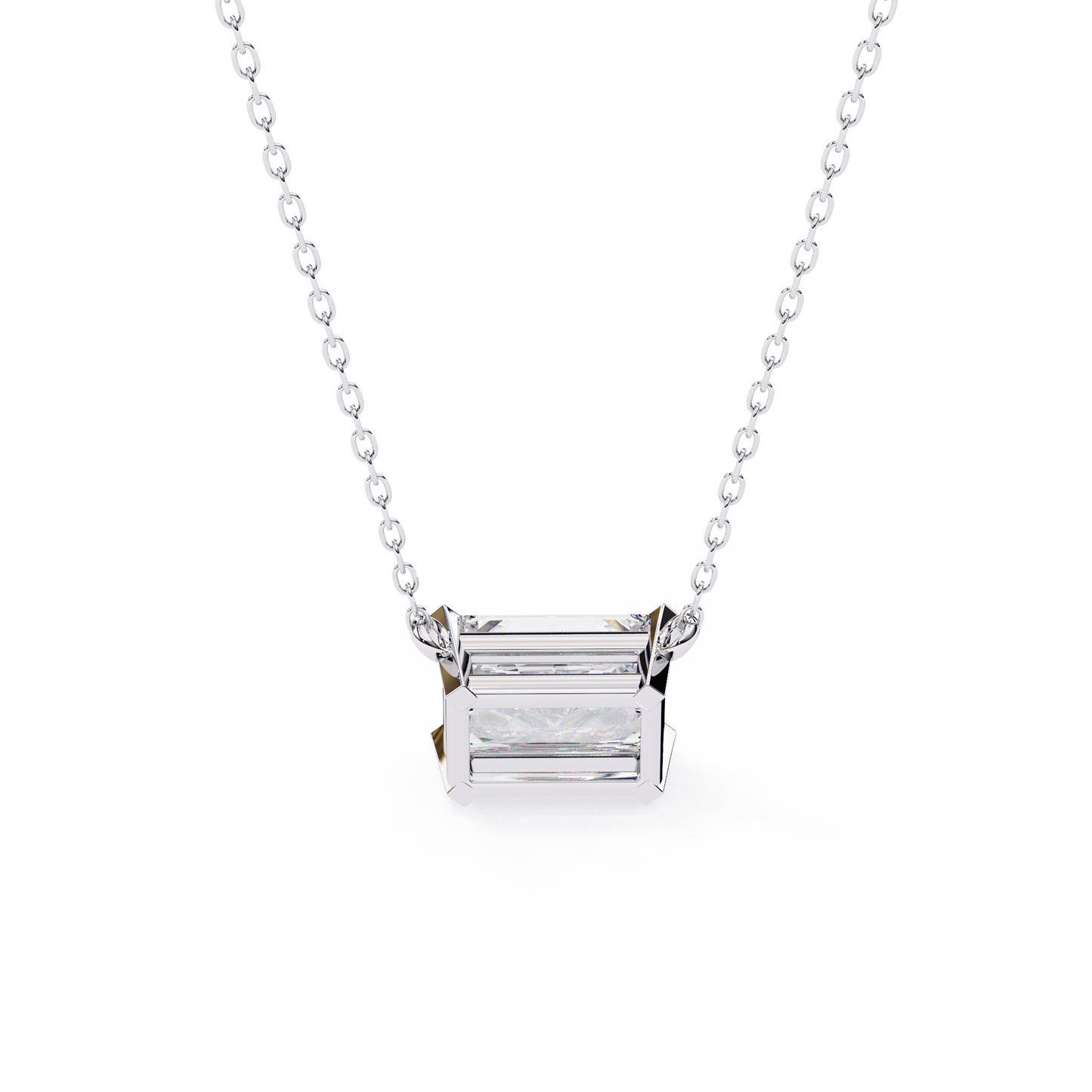 East-West Radiant Cut Solitaire Necklace | Modern Horizontal Pendant