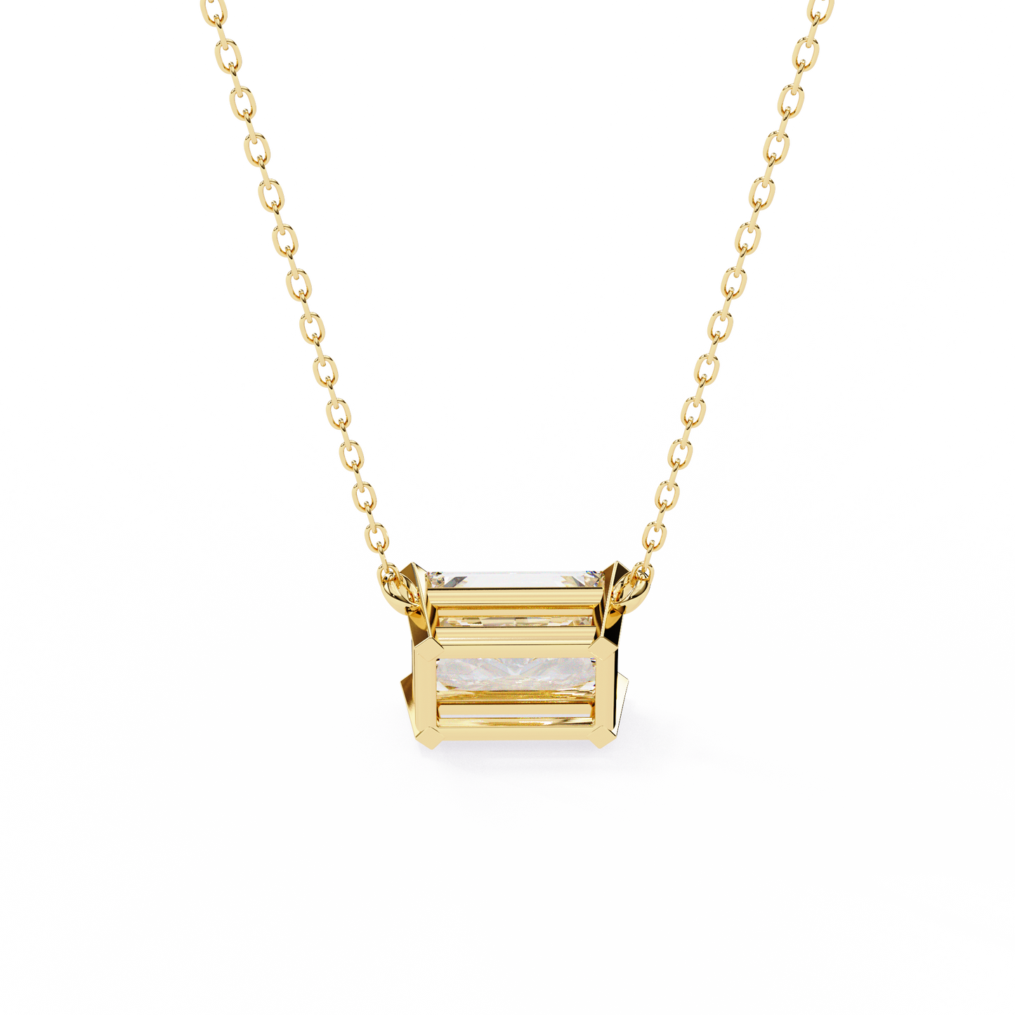East-West Radiant Cut Solitaire Necklace | Modern Horizontal Pendant