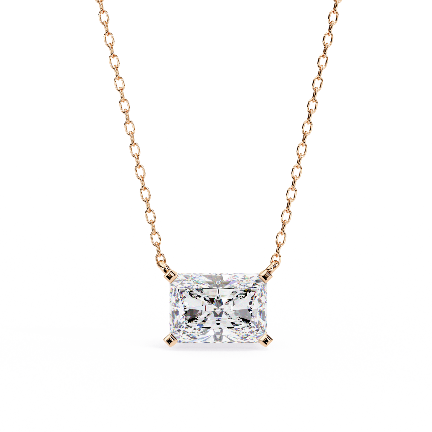 East-West Radiant Cut Solitaire Necklace | Modern Horizontal Pendant