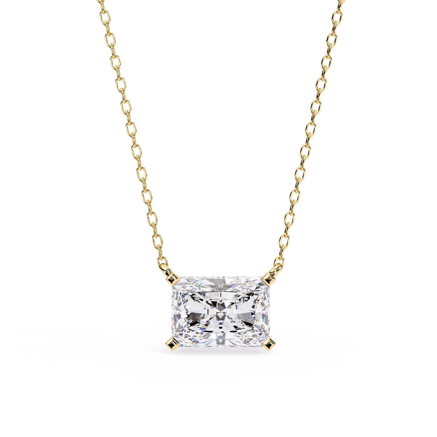 East-West Radiant Cut Solitaire Necklace | Modern Horizontal Pendant