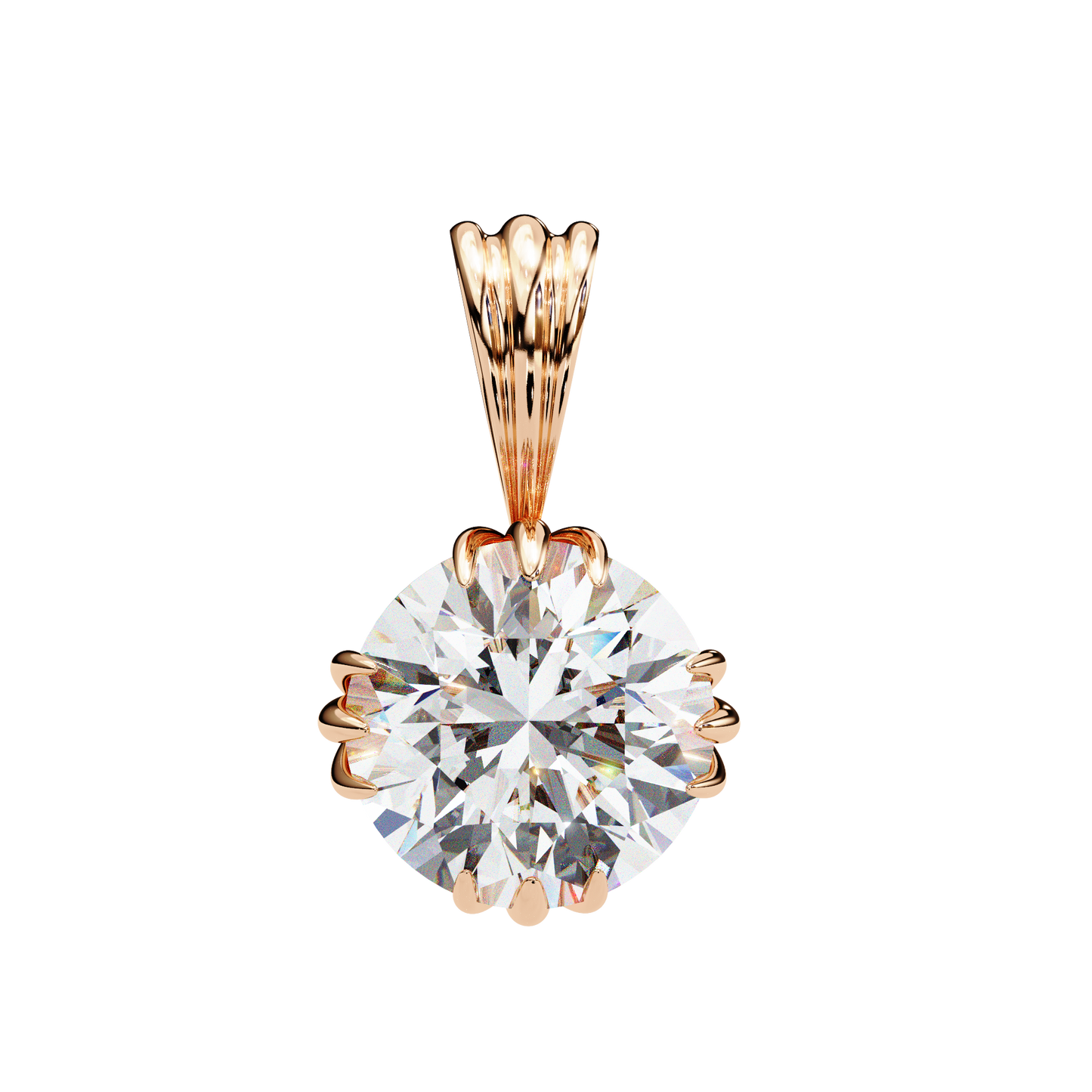 Crown Solitaire Necklace | 6-Prong Round Diamond Pendant
