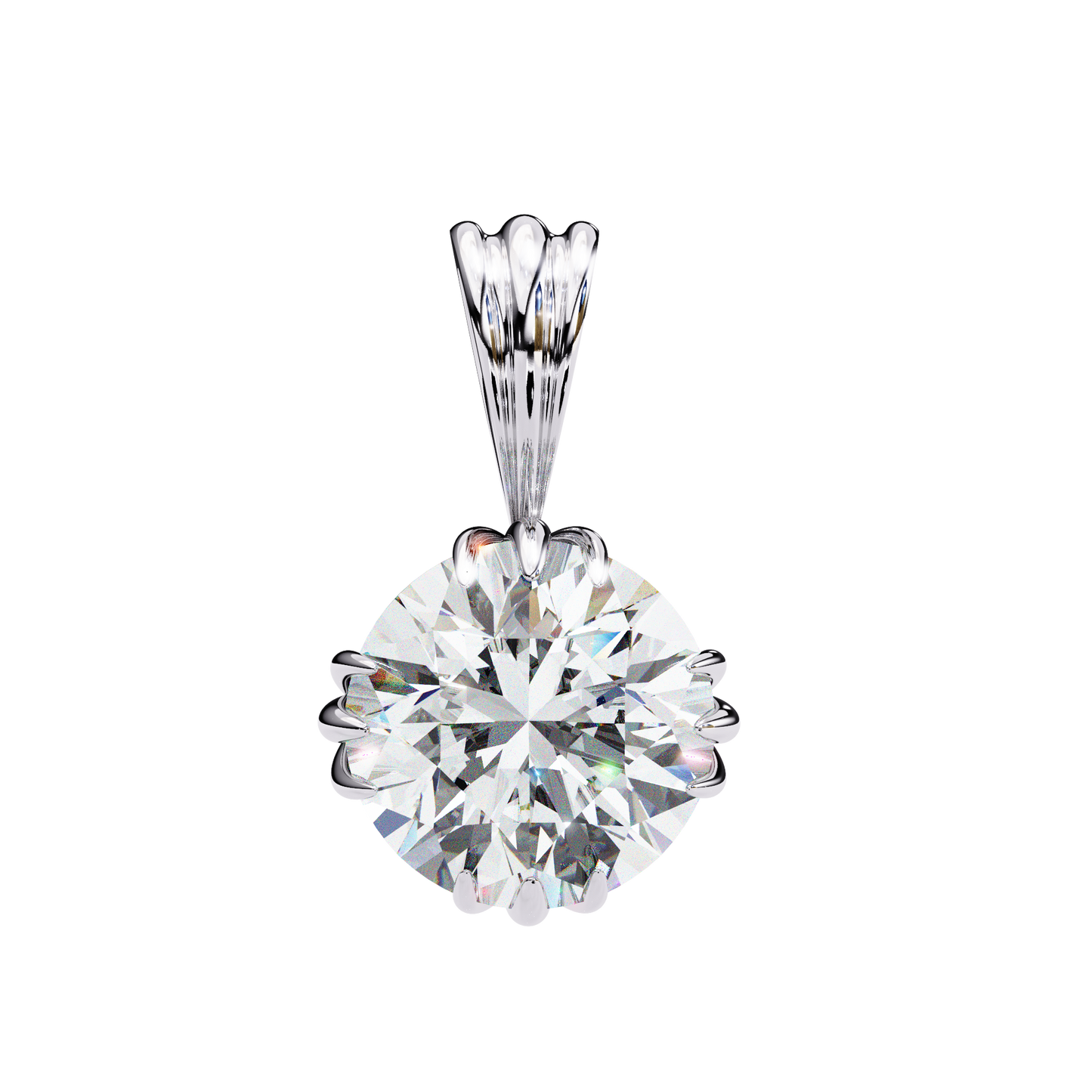 Crown Solitaire Necklace | 6-Prong Round Diamond Pendant