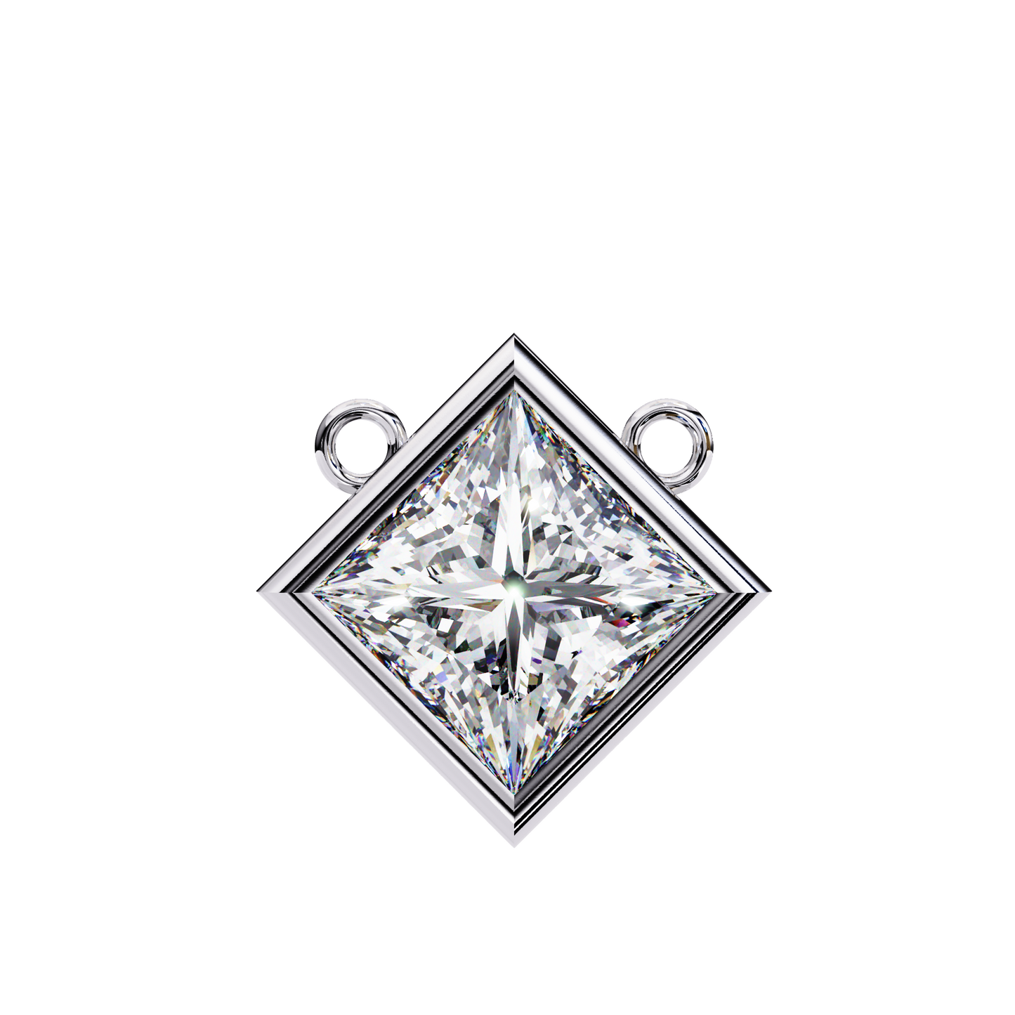 Bezel Set Princess Cut Solitaire Necklace | Floating Square Pendant