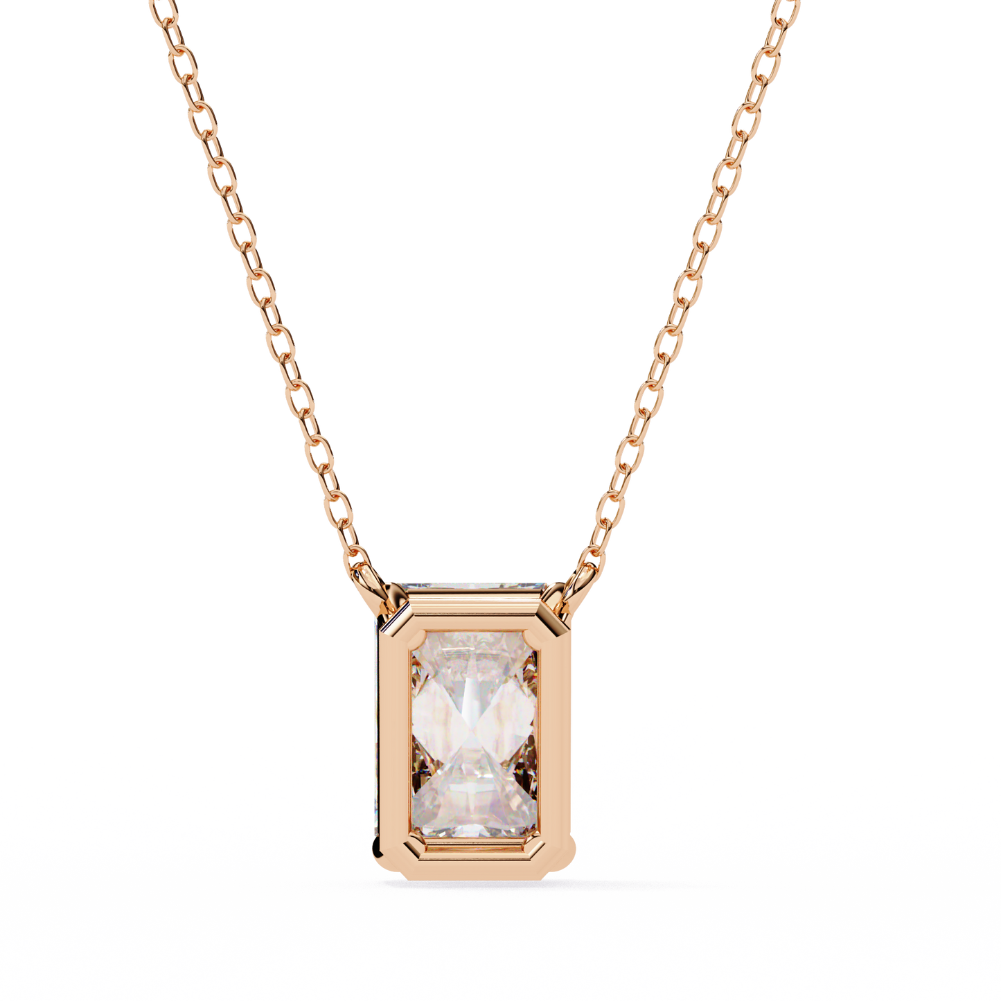 Emerald Cut Solitaire Necklace | Minimalist Bezel Set Pendant