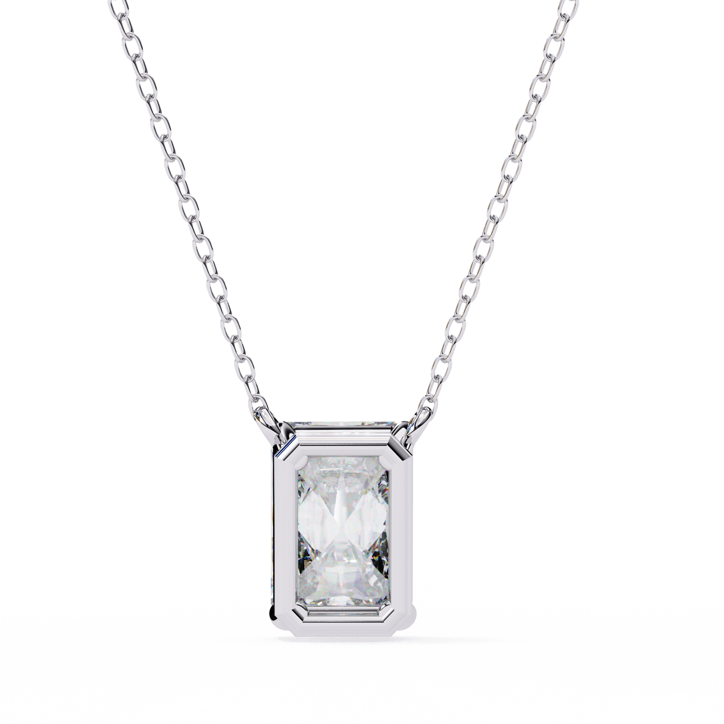 Emerald Cut Solitaire Necklace | Minimalist Bezel Set Pendant