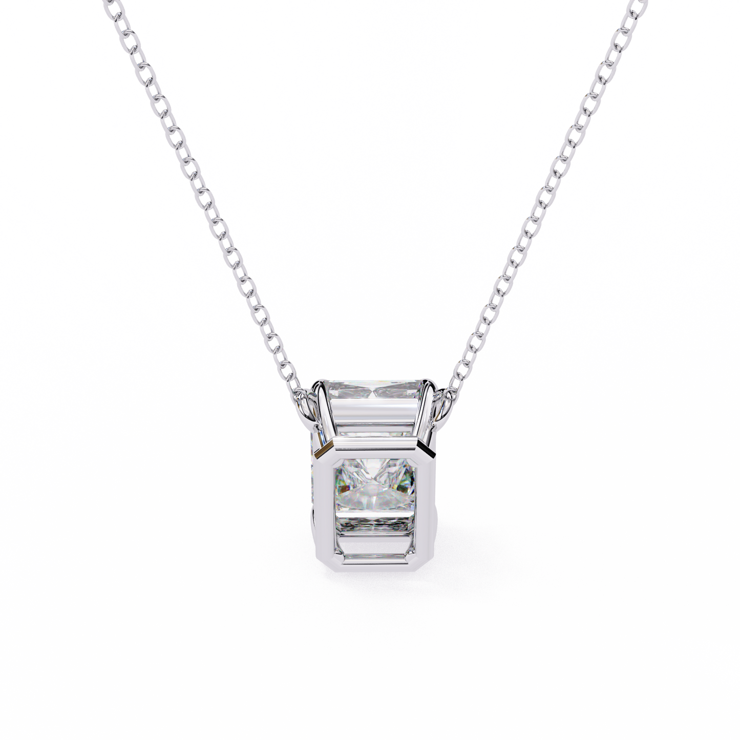 Emerald Cut Solitaire Necklace | Minimalist Bezel Set Pendant