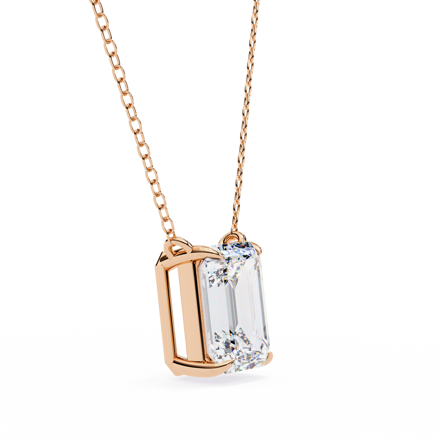 Emerald Cut Solitaire Necklace | Minimalist Bezel Set Pendant