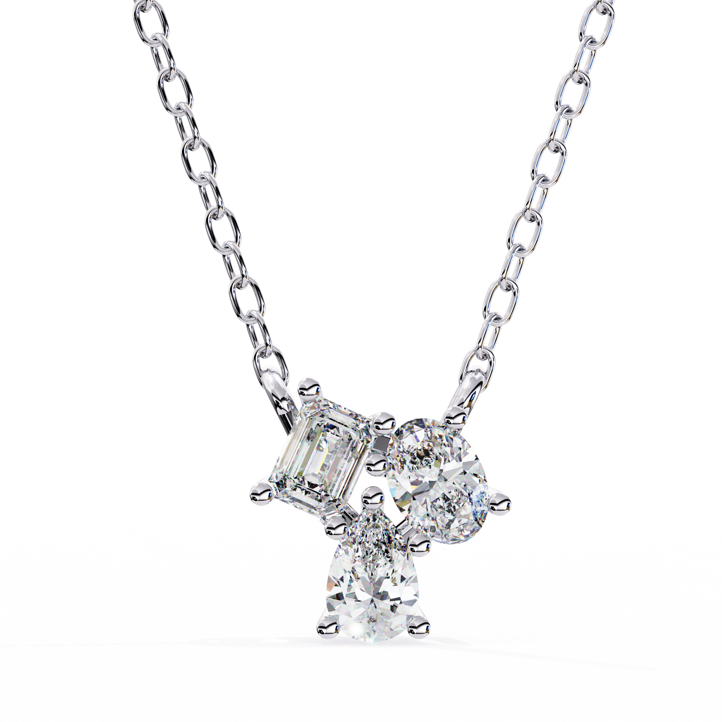 Mixed Cut Diamond Cluster Pendant Necklace