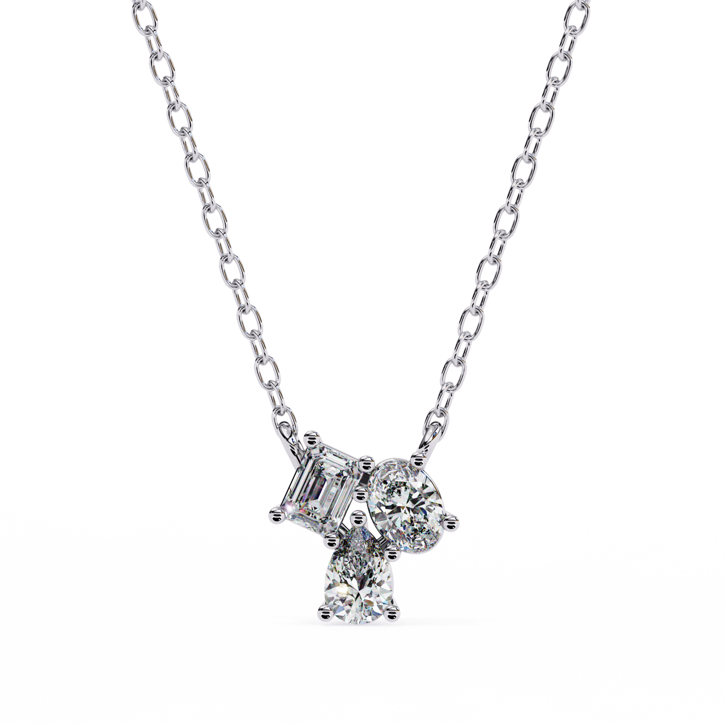 Mixed Cut Diamond Cluster Pendant Necklace