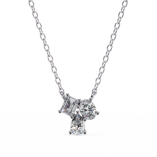 Mixed Cut Diamond Cluster Pendant Necklace
