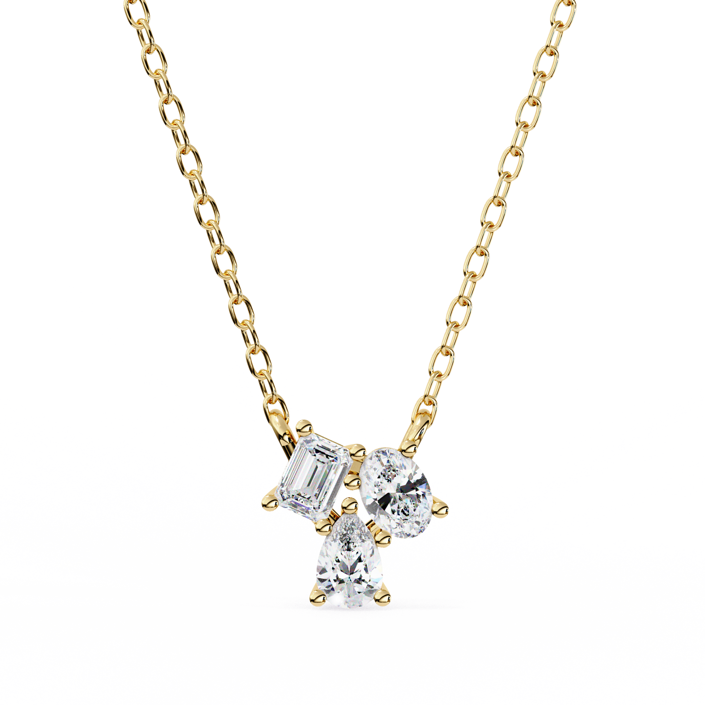 Mixed Cut Diamond Cluster Pendant Necklace