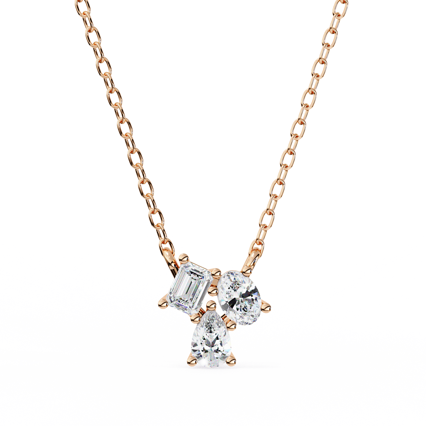 Mixed Cut Diamond Cluster Pendant Necklace