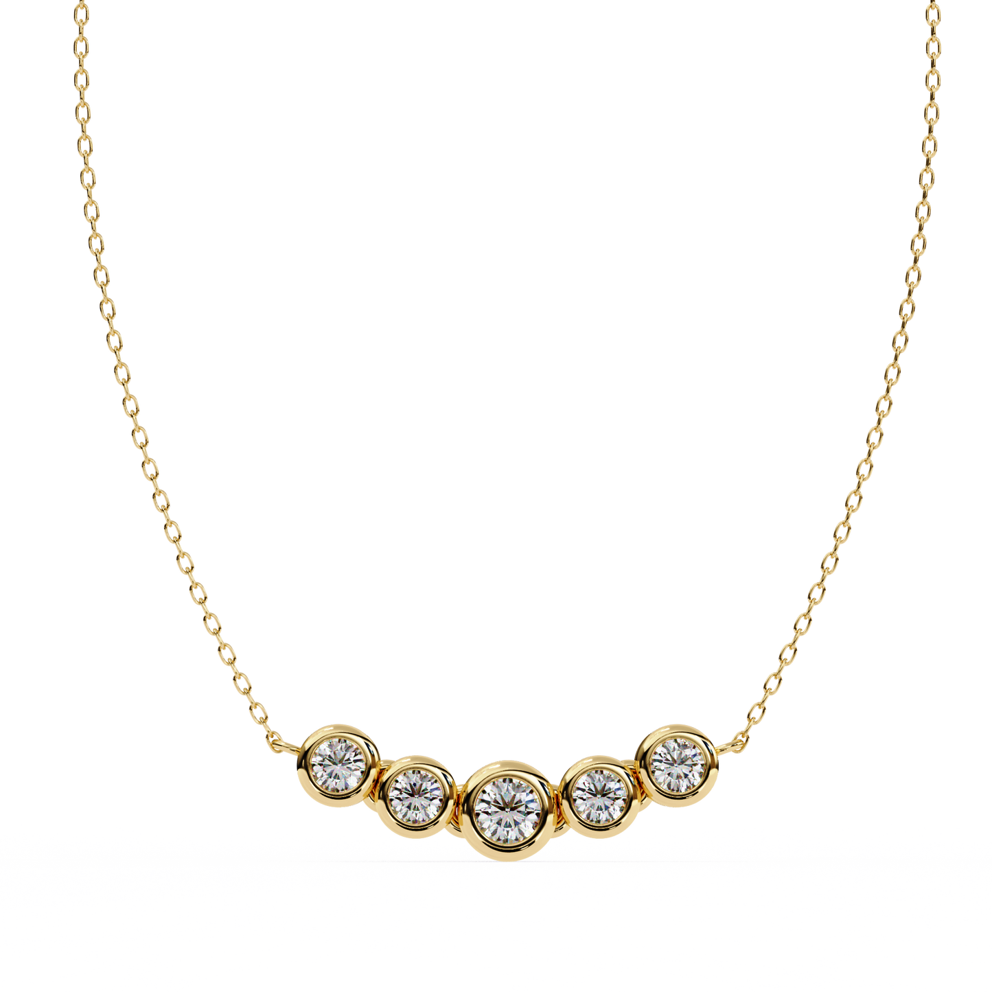 Five Stone Curved Bar Necklace | Bezel Set Diamond Necklace