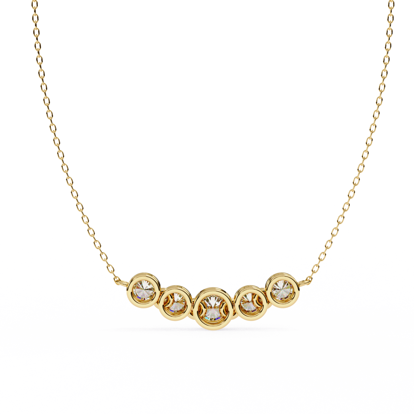 Five Stone Curved Bar Necklace | Bezel Set Diamond Necklace