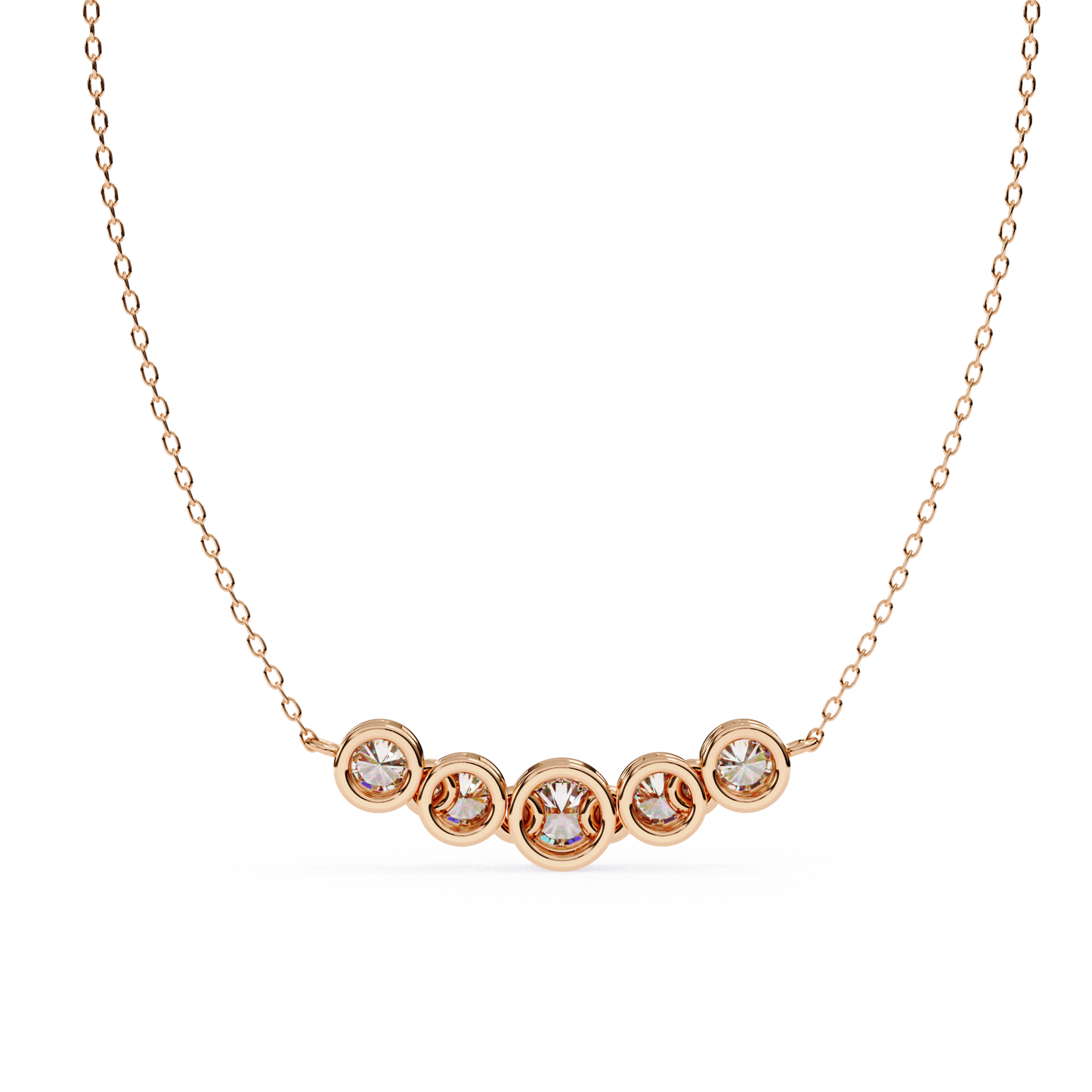 Five Stone Curved Bar Necklace | Bezel Set Diamond Necklace