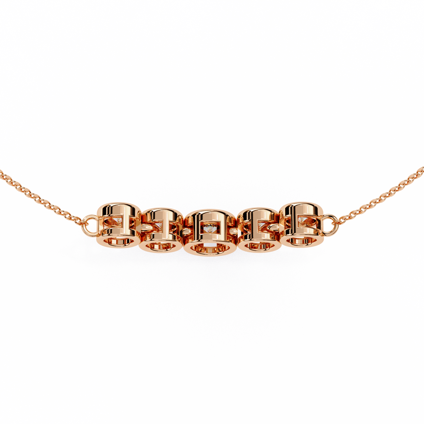Five Stone Curved Bar Necklace | Bezel Set Diamond Necklace