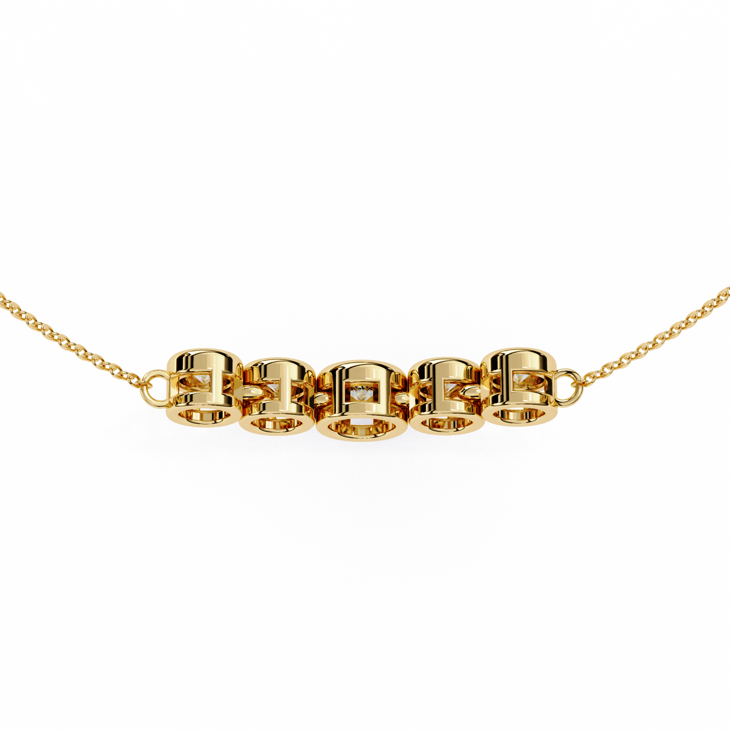 Five Stone Curved Bar Necklace | Bezel Set Diamond Necklace