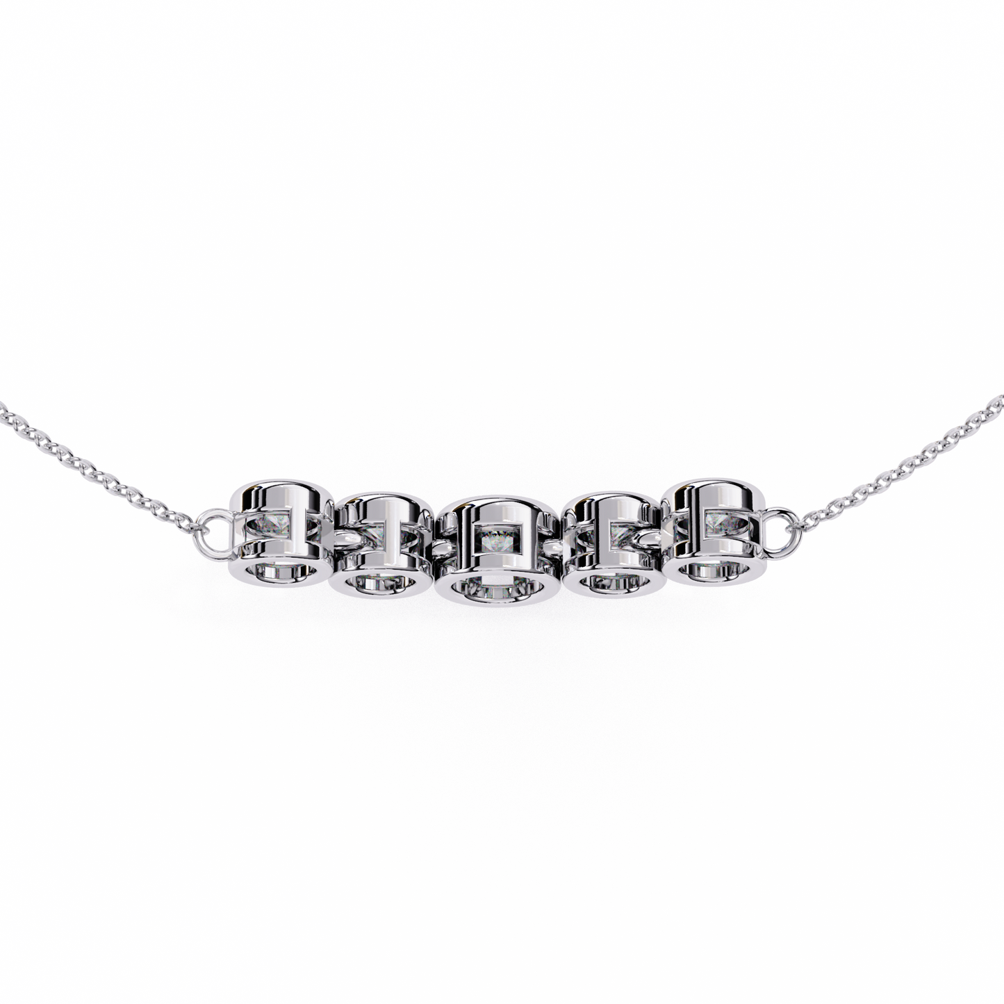 Five Stone Curved Bar Necklace | Bezel Set Diamond Necklace
