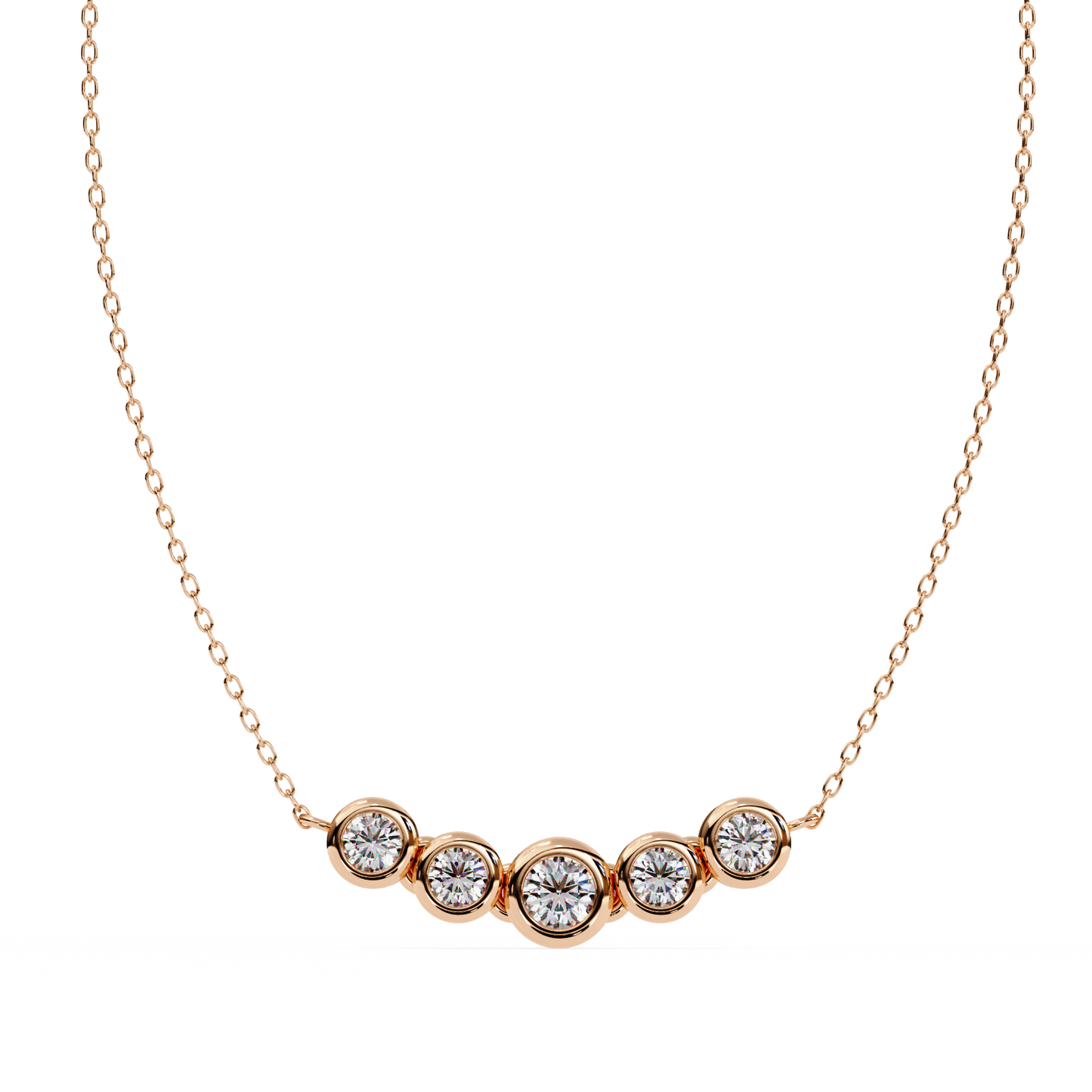 Five Stone Curved Bar Necklace | Bezel Set Diamond Necklace