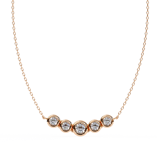Five Stone Curved Bar Necklace | Bezel Set Diamond Necklace