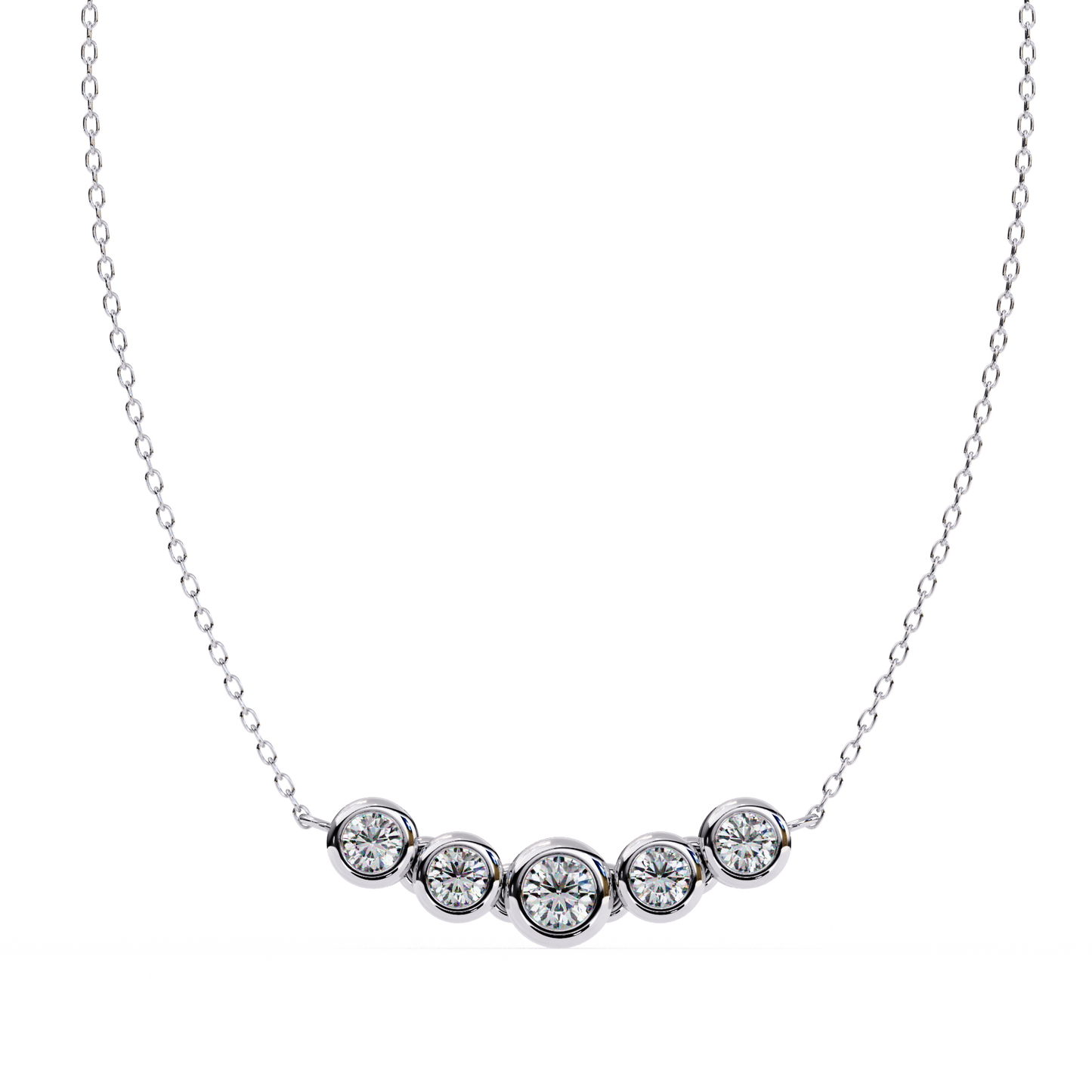 Five Stone Curved Bar Necklace | Bezel Set Diamond Necklace