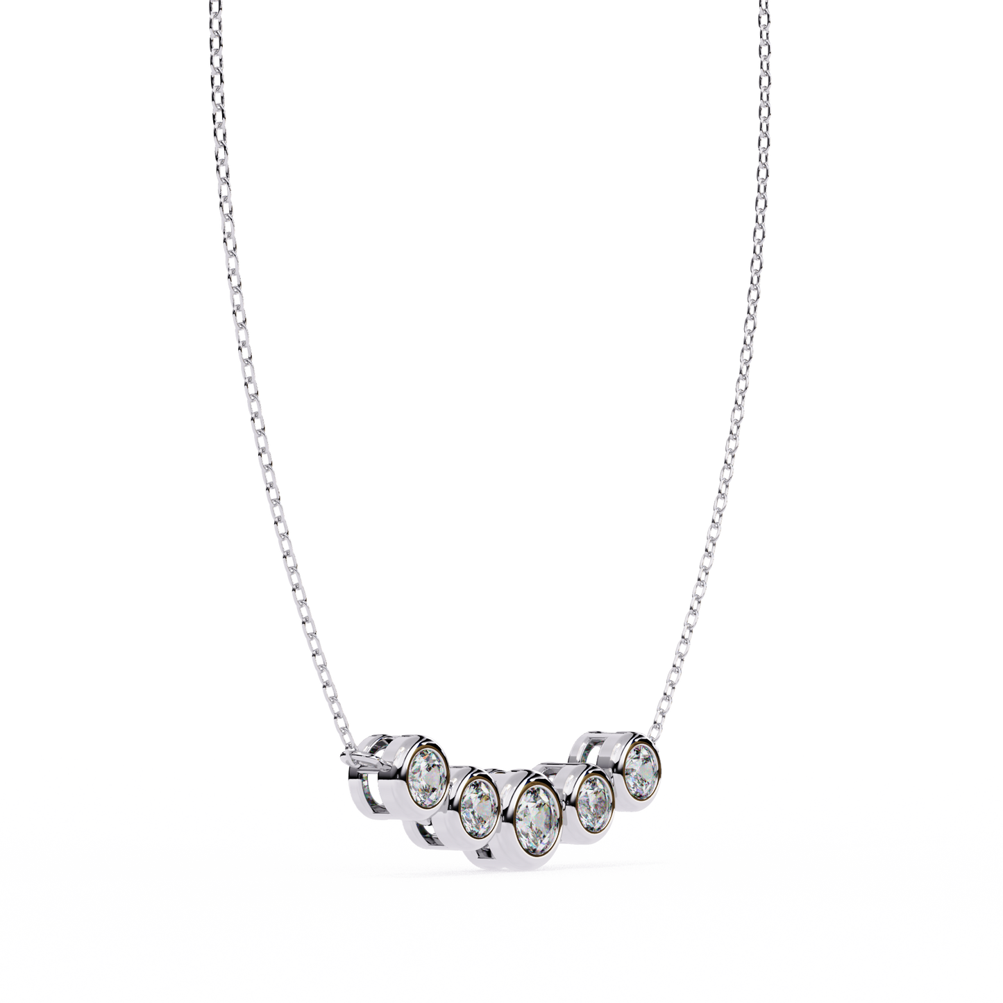 Five Stone Curved Bar Necklace | Bezel Set Diamond Necklace