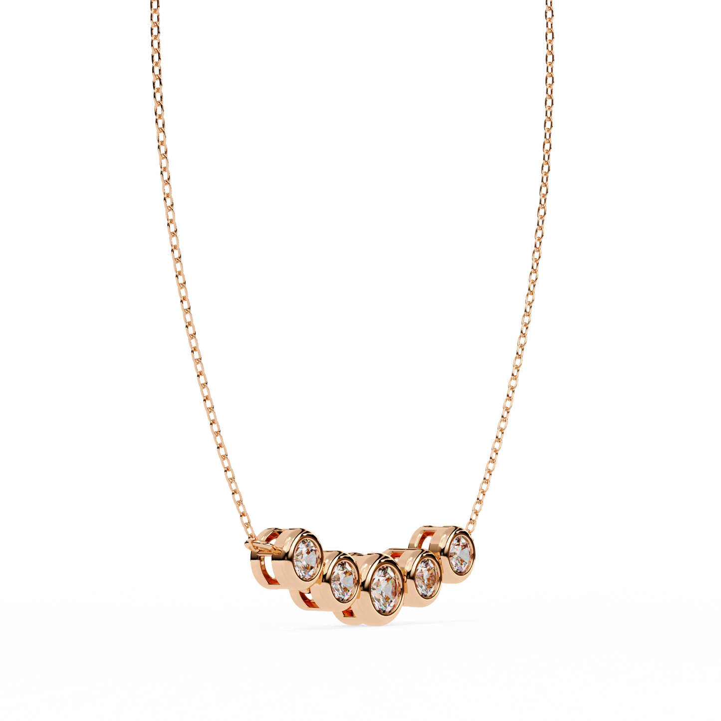 Five Stone Curved Bar Necklace | Bezel Set Diamond Necklace