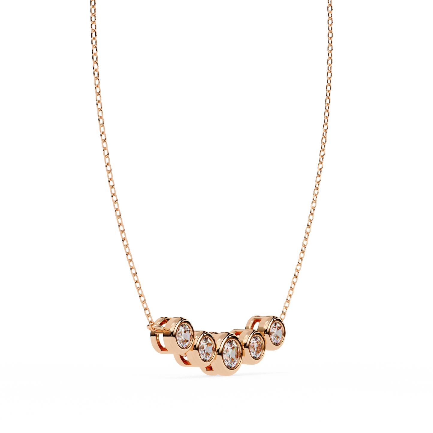 Five Stone Curved Bar Necklace | Bezel Set Diamond Necklace