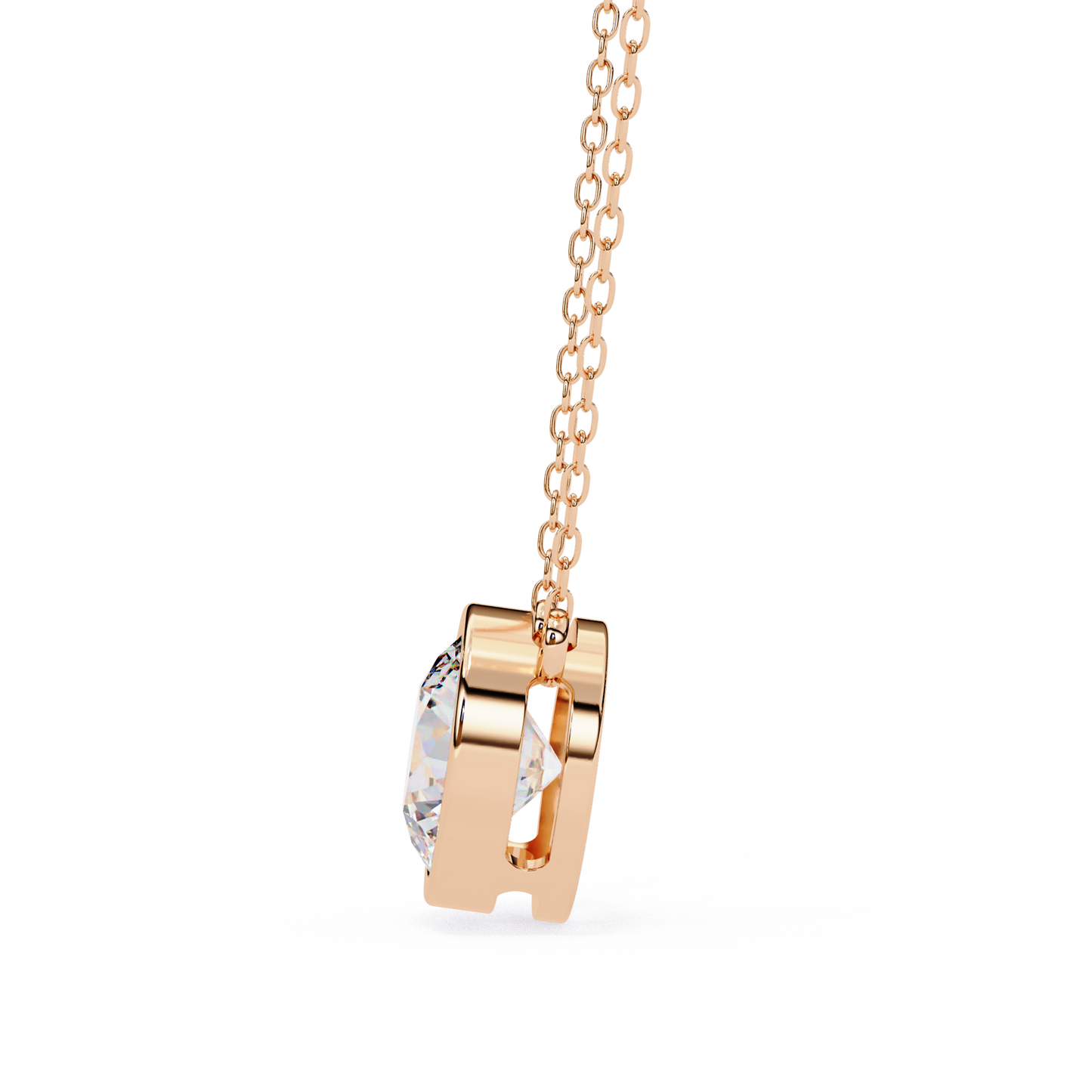 Bezel Set Solitaire Necklace | Floating Round Diamond Pendant