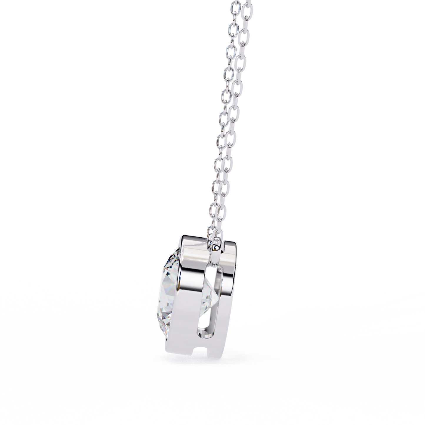 Bezel Set Solitaire Necklace | Floating Round Diamond Pendant