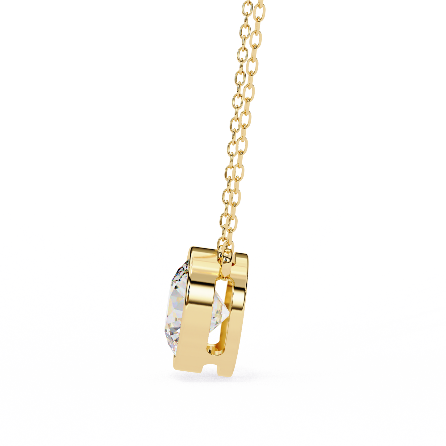 Bezel Set Solitaire Necklace | Floating Round Diamond Pendant