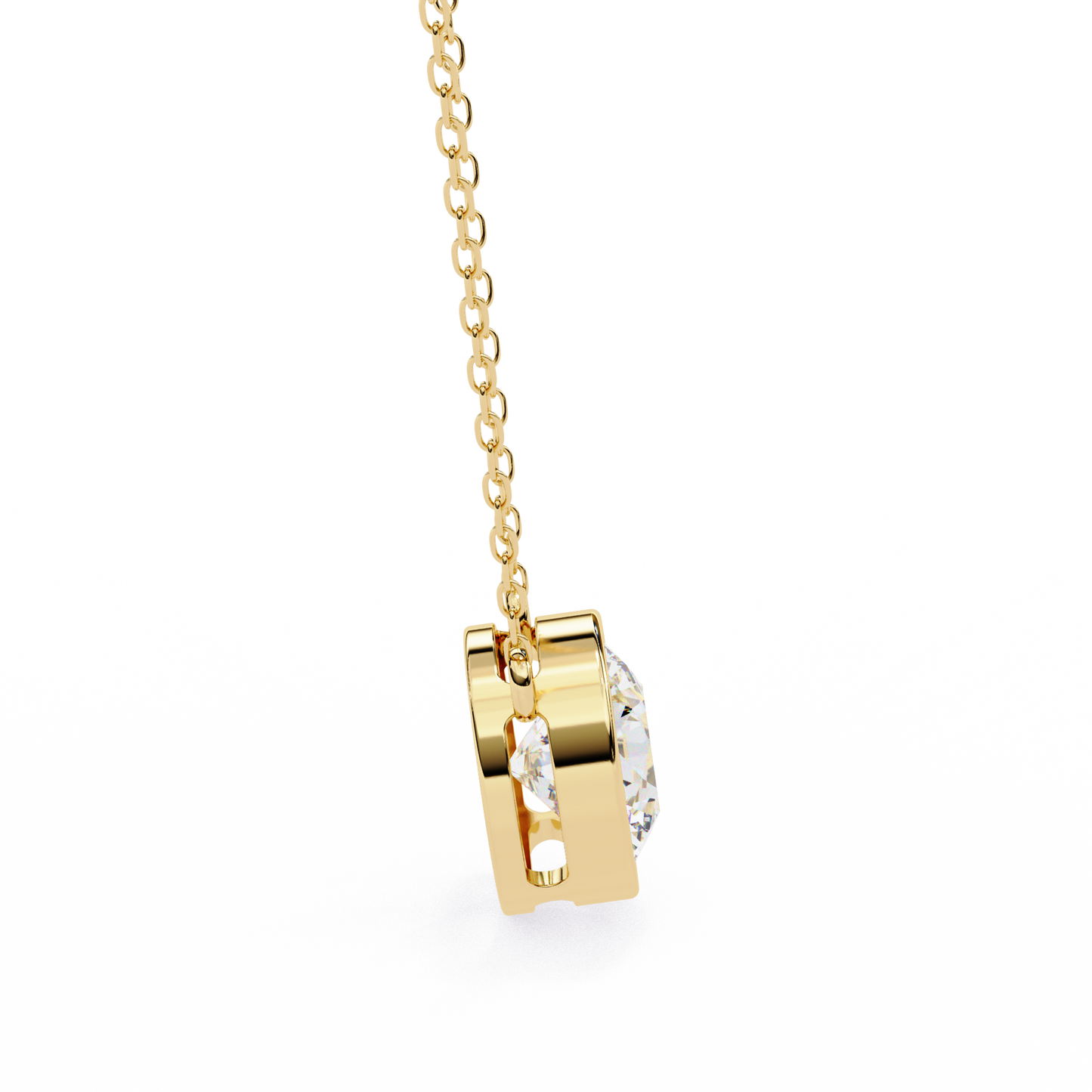 Bezel Set Solitaire Necklace | Floating Round Diamond Pendant