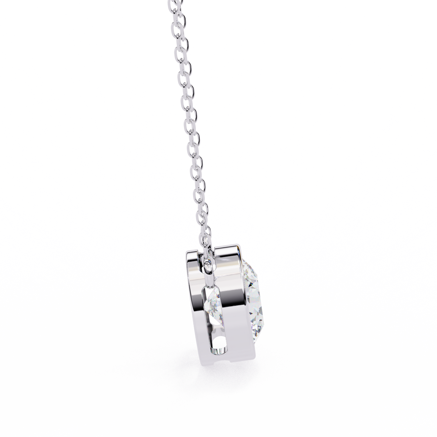 Bezel Set Solitaire Necklace | Floating Round Diamond Pendant