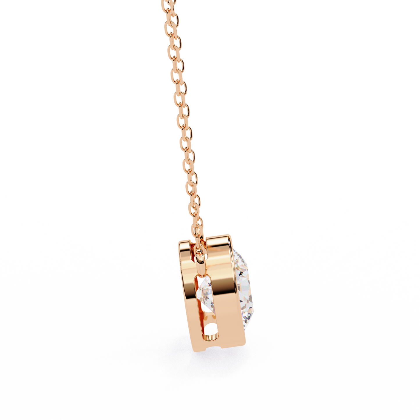 Bezel Set Solitaire Necklace | Floating Round Diamond Pendant