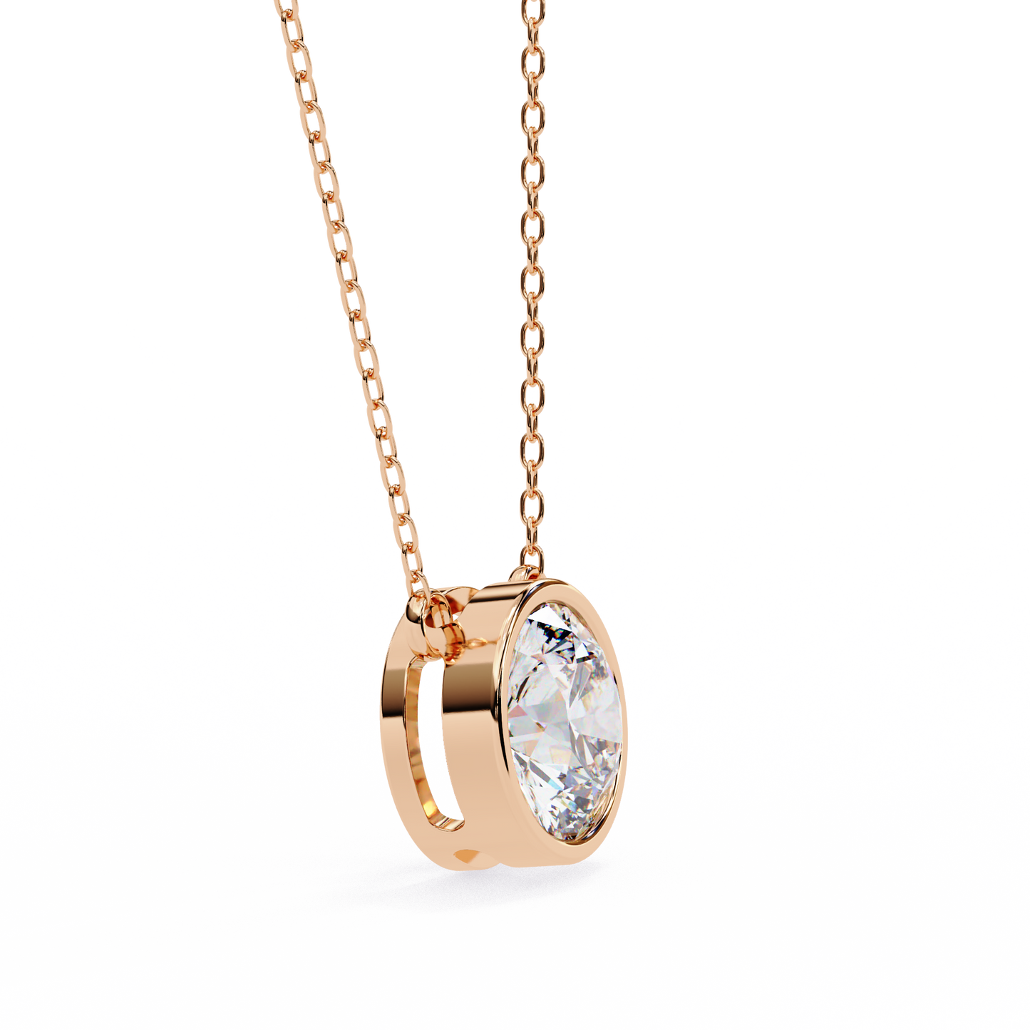 Bezel Set Solitaire Necklace | Floating Round Diamond Pendant