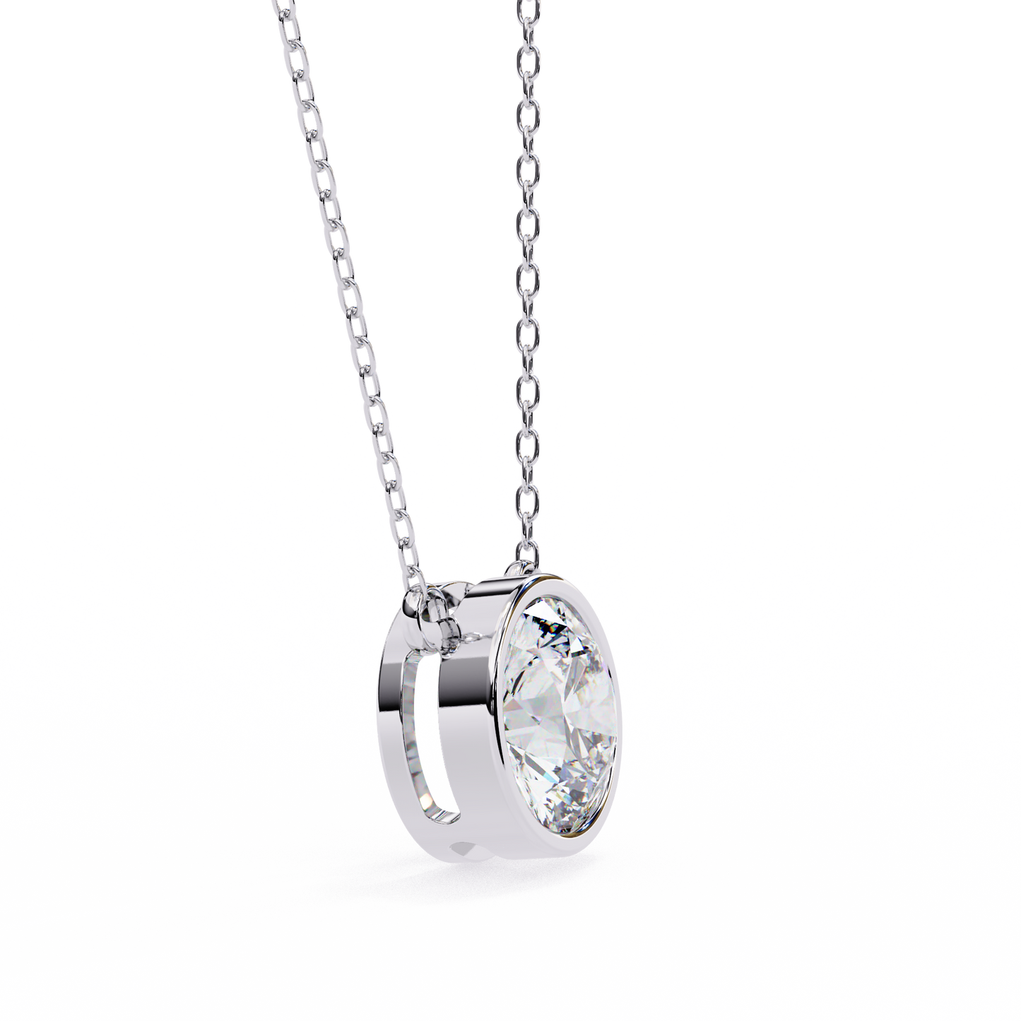 Bezel Set Solitaire Necklace | Floating Round Diamond Pendant