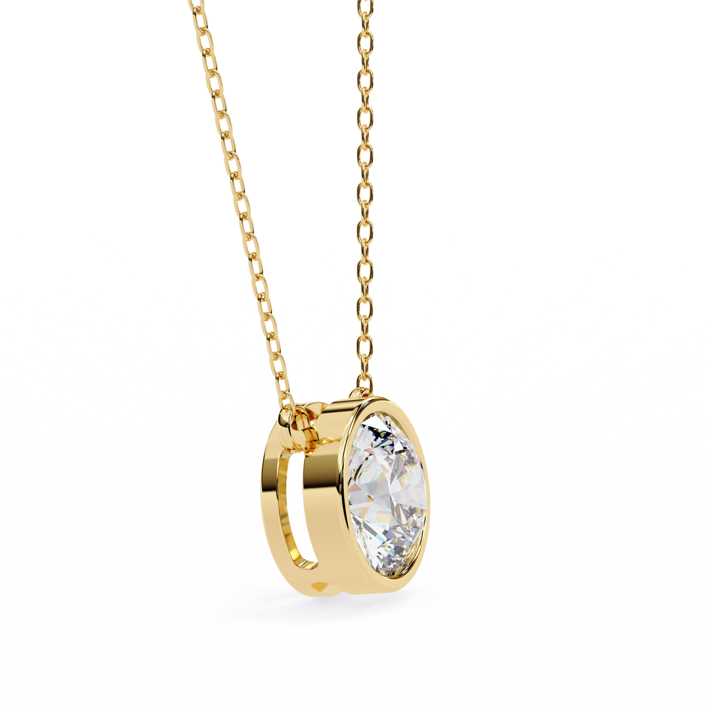 Bezel Set Solitaire Necklace | Floating Round Diamond Pendant
