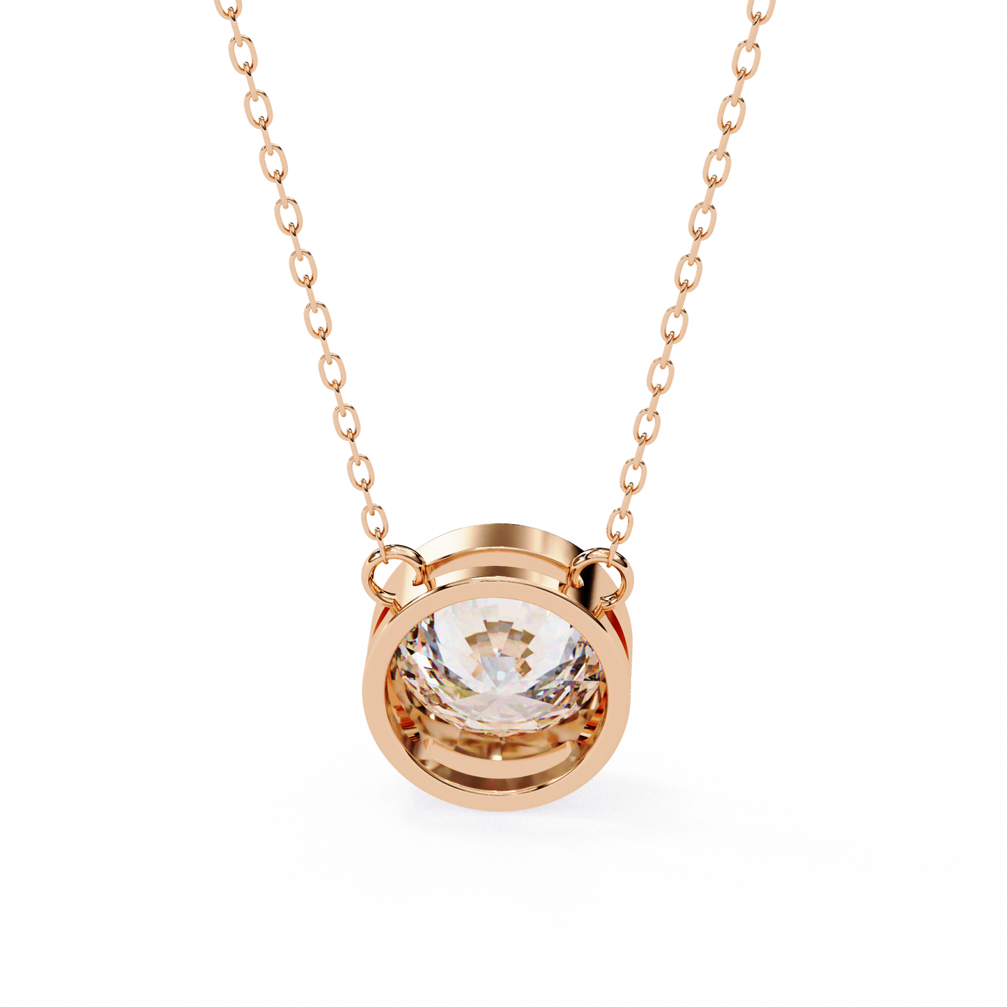 Bezel Set Solitaire Necklace | Floating Round Diamond Pendant