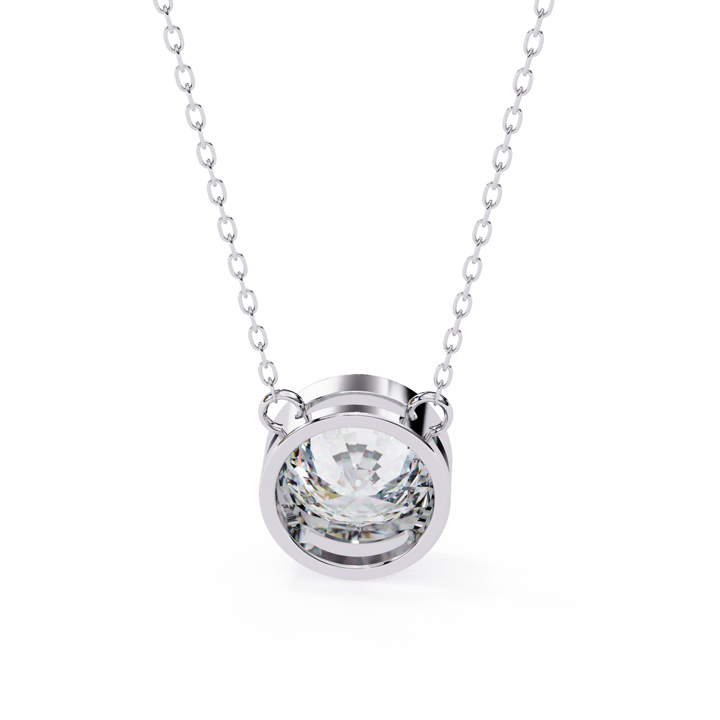 Bezel Set Solitaire Necklace | Floating Round Diamond Pendant