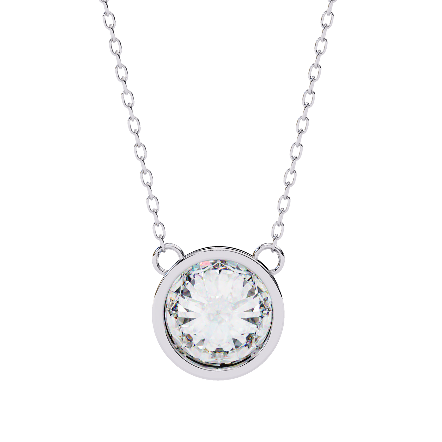 Bezel Set Solitaire Necklace | Floating Round Diamond Pendant