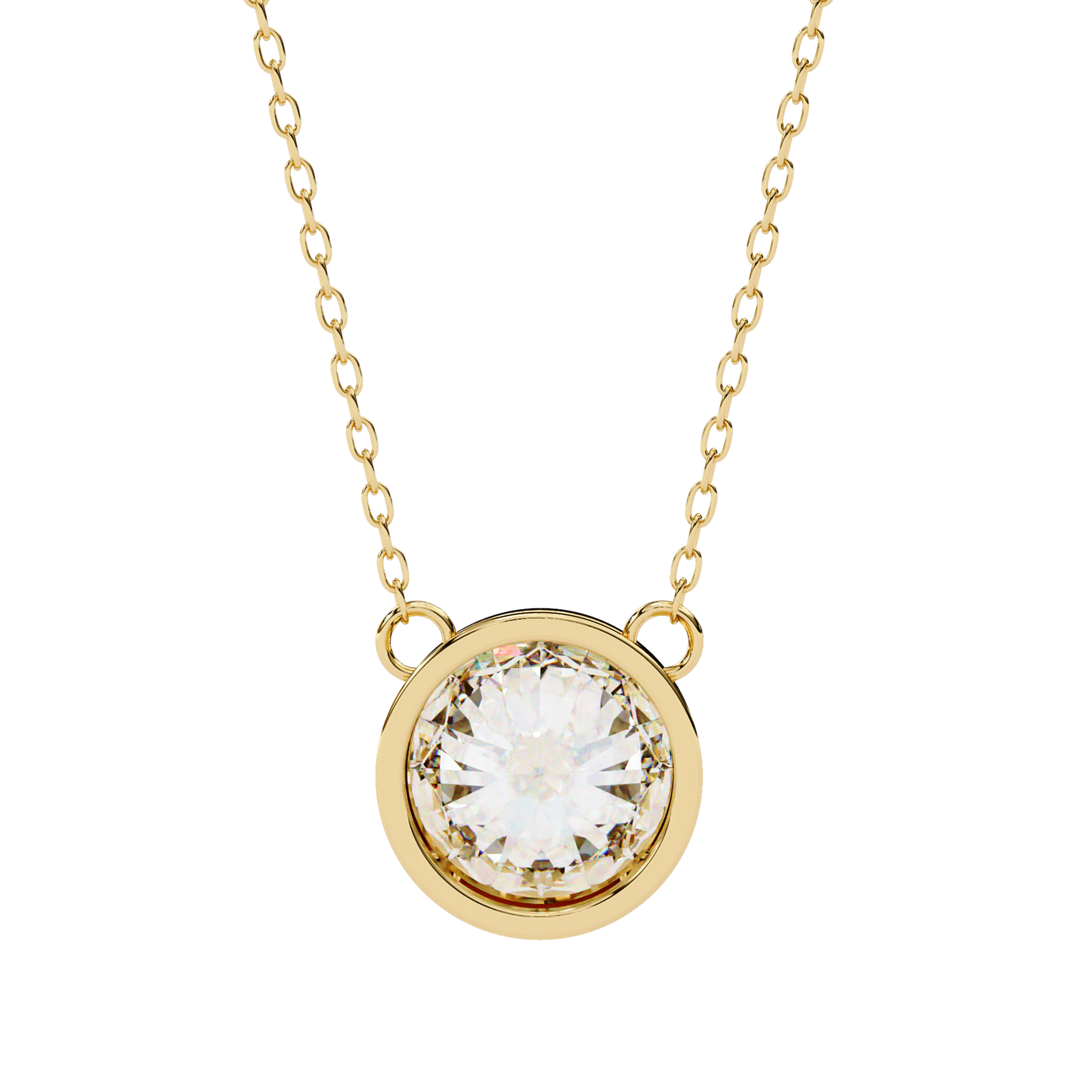 Bezel Set Solitaire Necklace | Floating Round Diamond Pendant