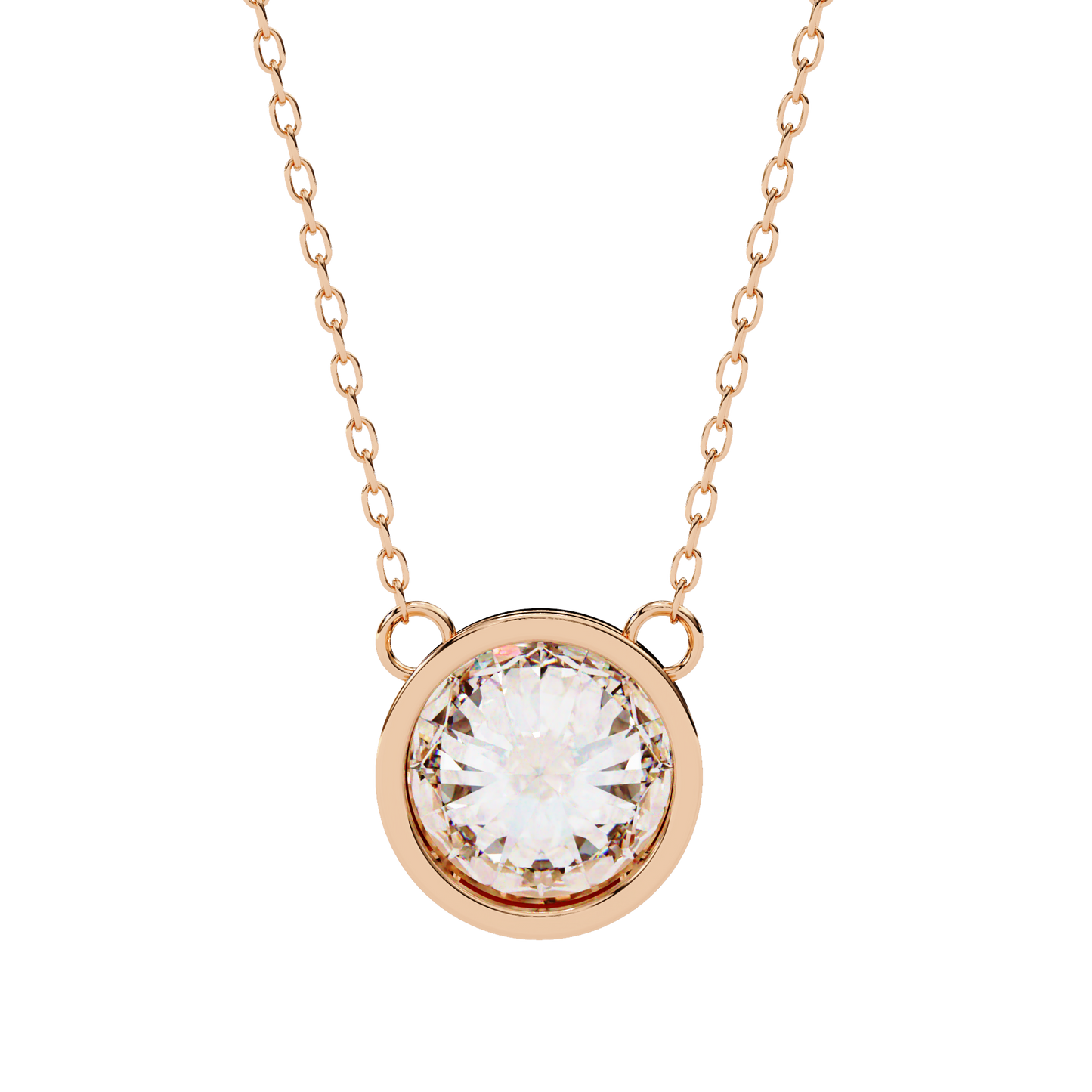 Bezel Set Solitaire Necklace | Floating Round Diamond Pendant