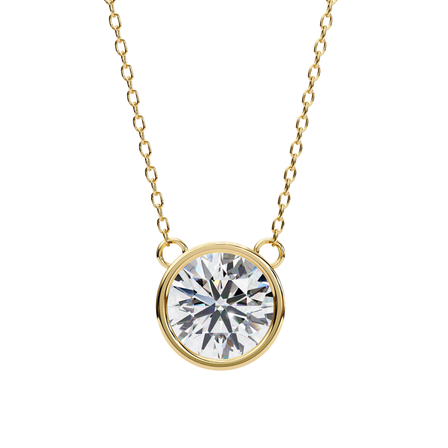Bezel Set Solitaire Necklace | Floating Round Diamond Pendant