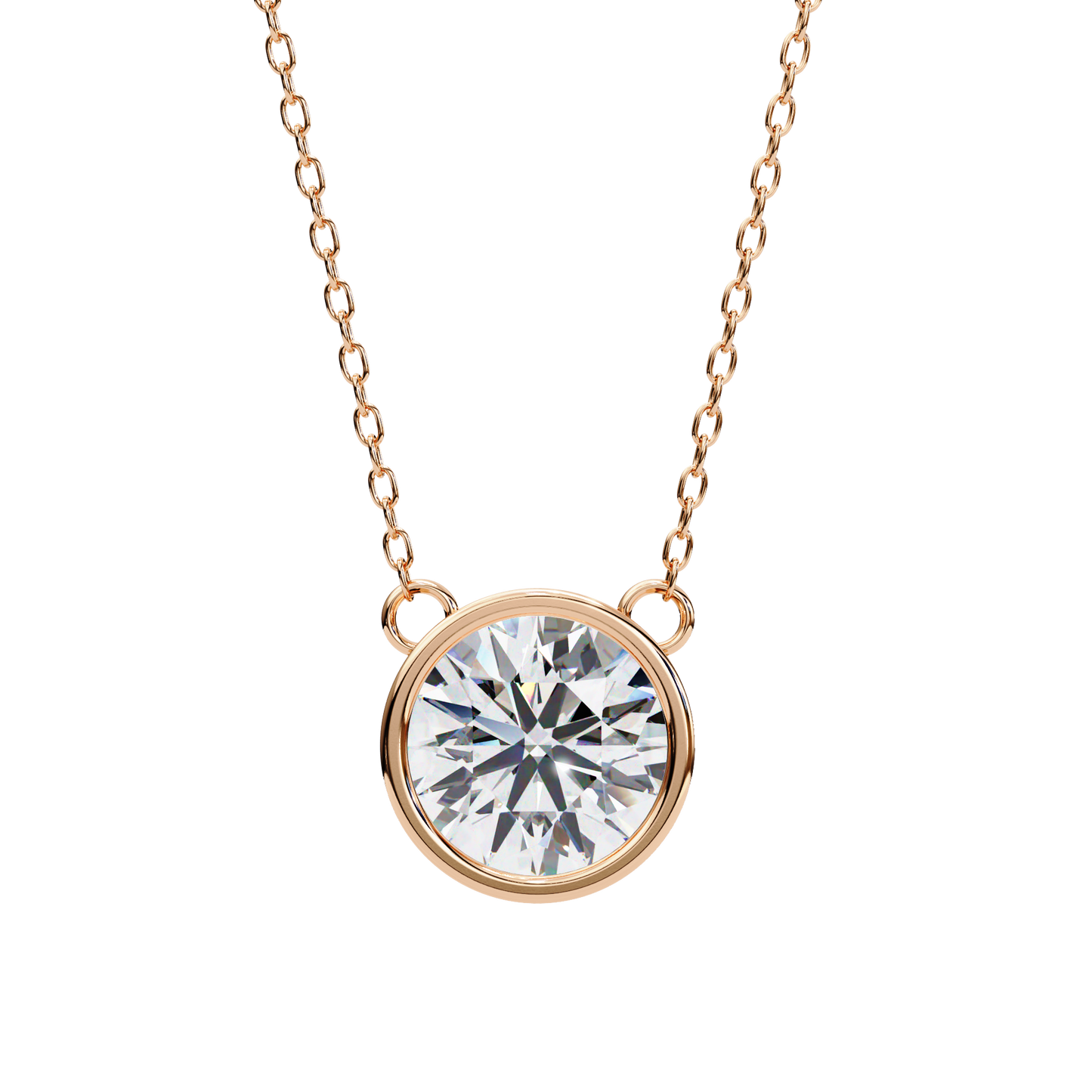 Bezel Set Solitaire Necklace | Floating Round Diamond Pendant