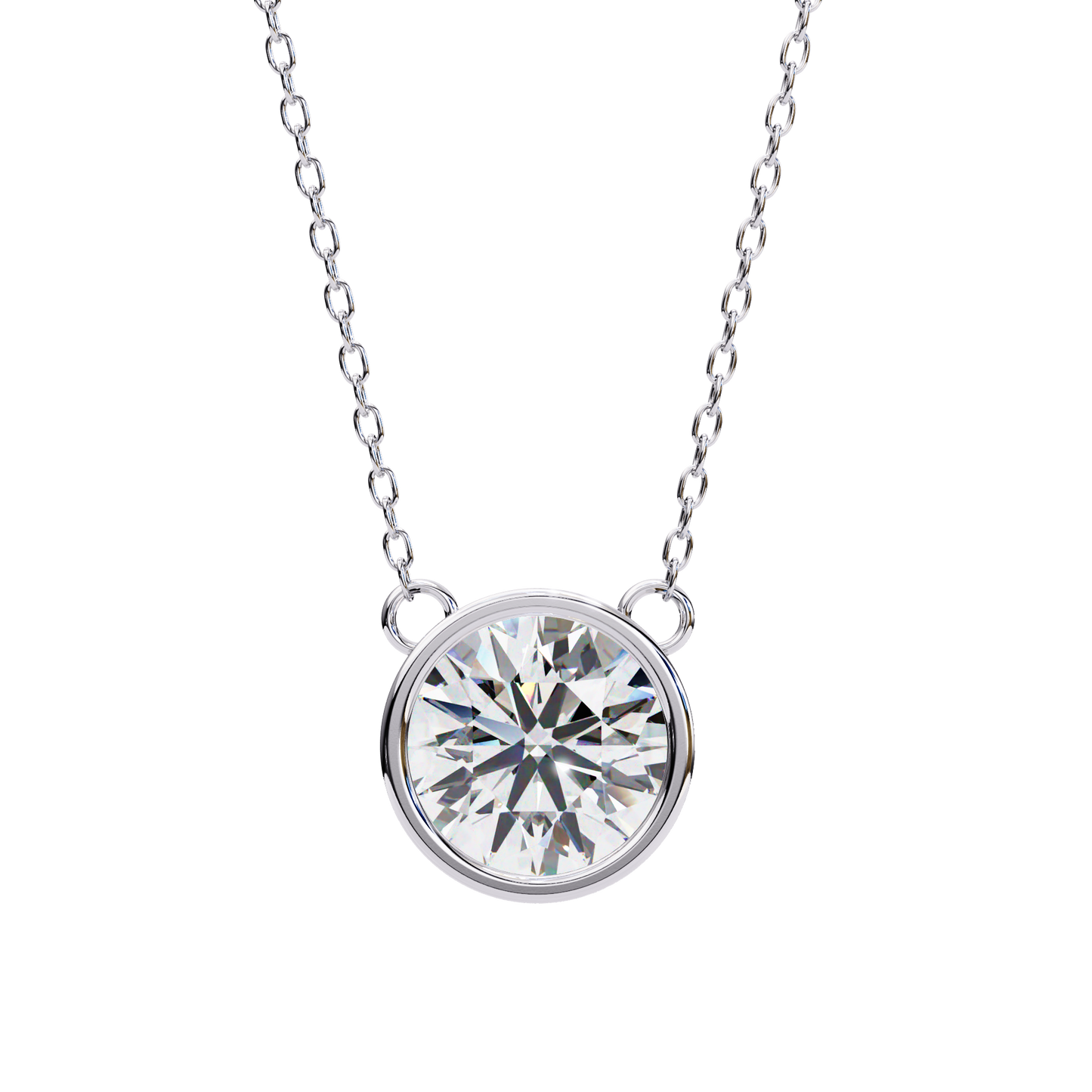 Bezel Set Solitaire Necklace | Floating Round Diamond Pendant