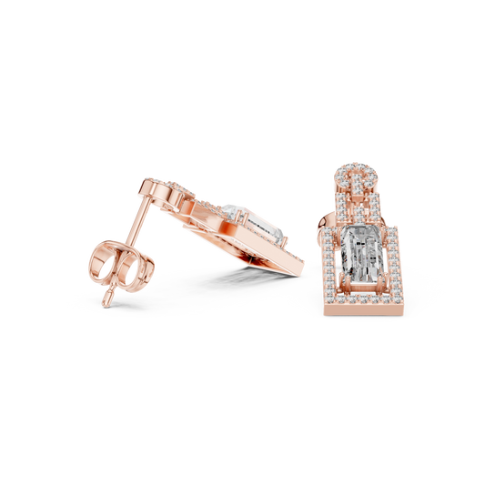 Emerald Cut Halo Dangle Earrings