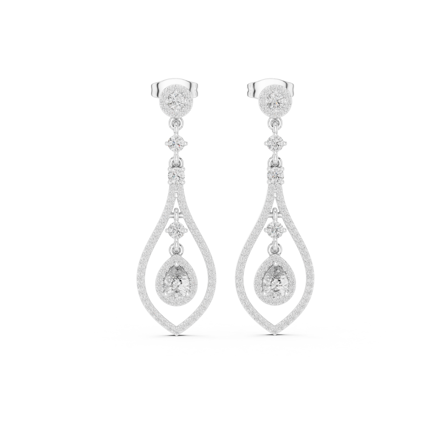 Elegant Pear Halo Teardrop Dangle Earrings