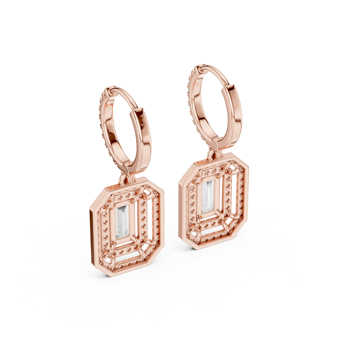 Emerald Double Halo Diamond Earrings